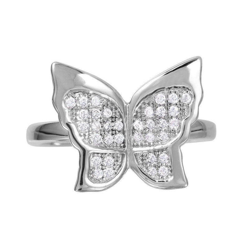 Silver 925 Rhodium Plated Butterfly Ring with Micro Pave CZ Stones - BGR01019