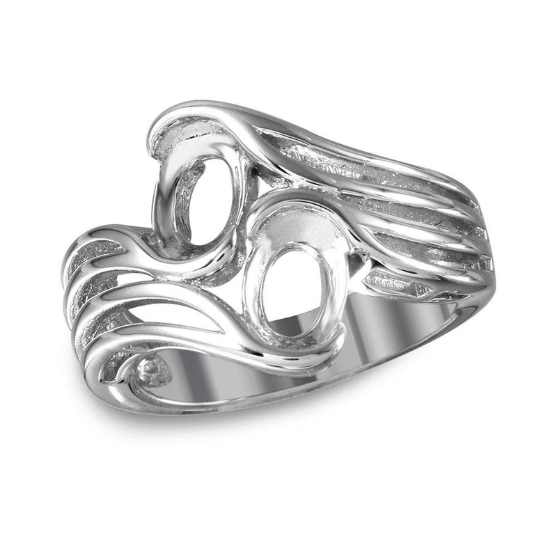 Silver 925 Rhodium Plated Split Shank Double Oval Stone Mounting Ring - BGR01020 | Silver Palace Inc.