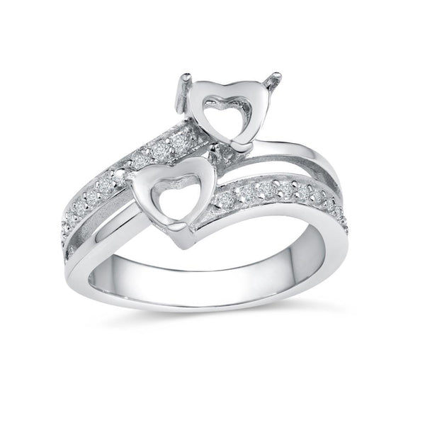 Silver 925 Rhodium Plated Double Heart Ring with CZ - BGR01021 | Silver Palace Inc.