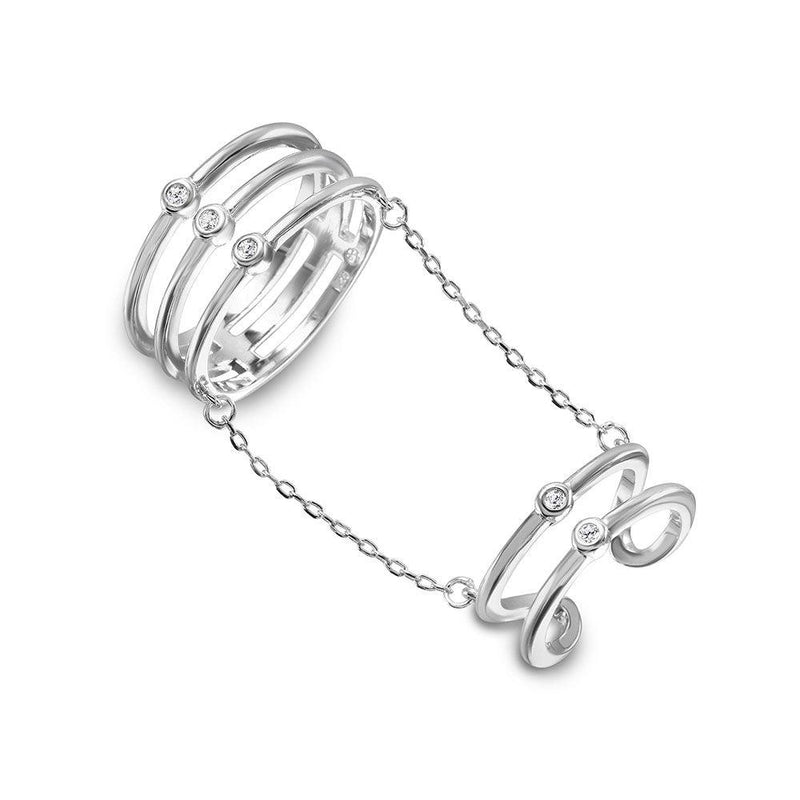 Silver 925 Rhodium Plated 2 Rings in 1 Attached on a Chain - BGR01025 | Silver Palace Inc.