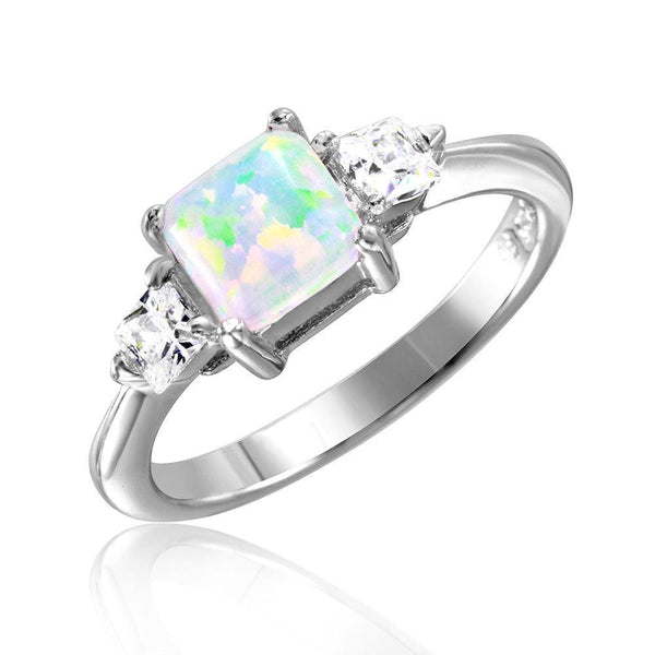 Silver 925 Rhodium Plated 6mm Synthetic Opal with 3mm CZ On Each Side - BGR01029 | Silver Palace Inc.
