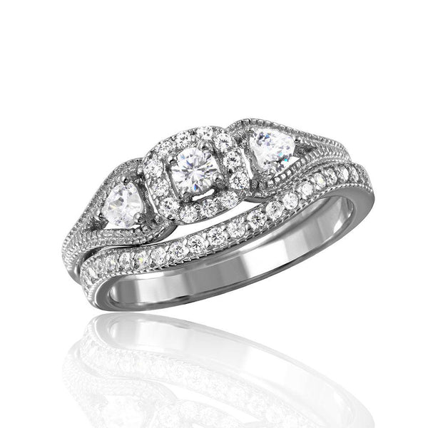 Silver 925 Rhodium Plated Engagement Ring - BGR01040 | Silver Palace Inc.
