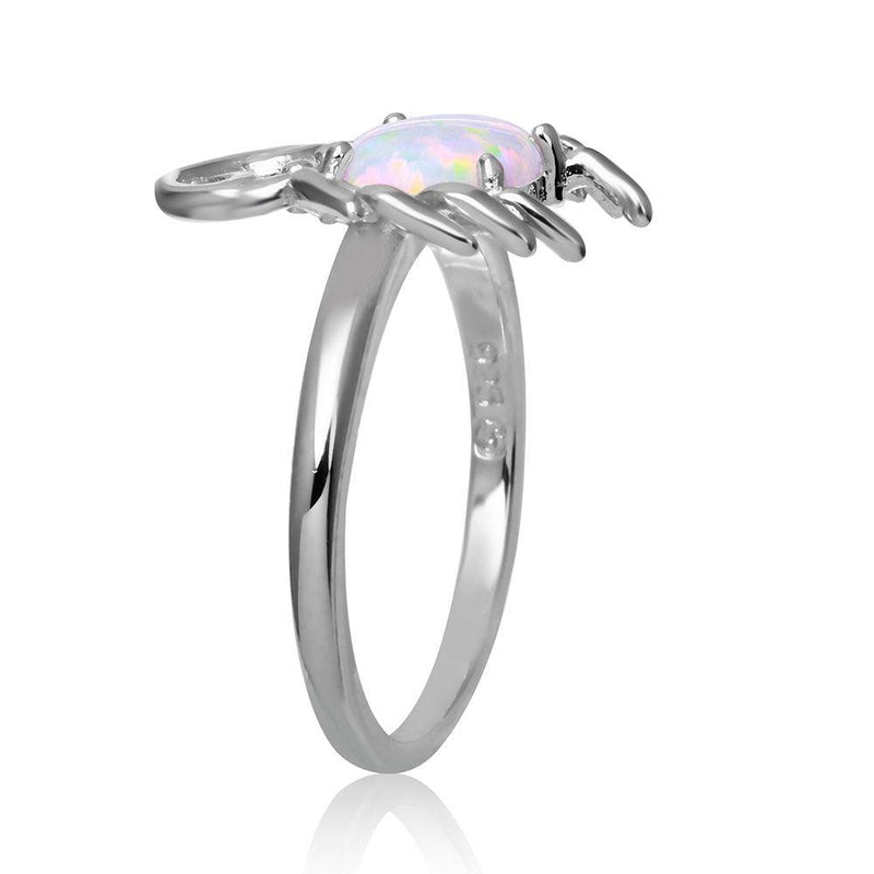 Silver 925 Rhodium Plated Crab Design Ring with Synthetic Opal and CZ - BGR01050
