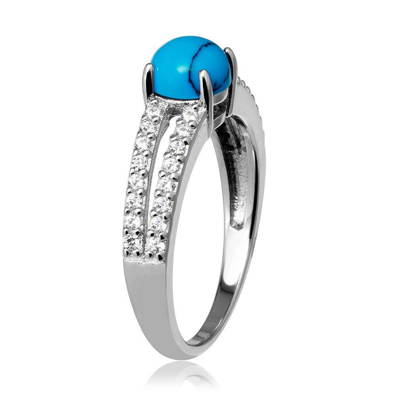 Silver 925 Rhodium Plated Wedding Band with Turquoise Center - BGR01056