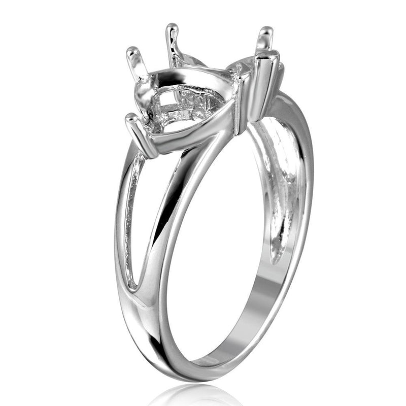 Silver 925 Rhodium Plated Open Shank Double Heart Mounting Ring - BGR01058