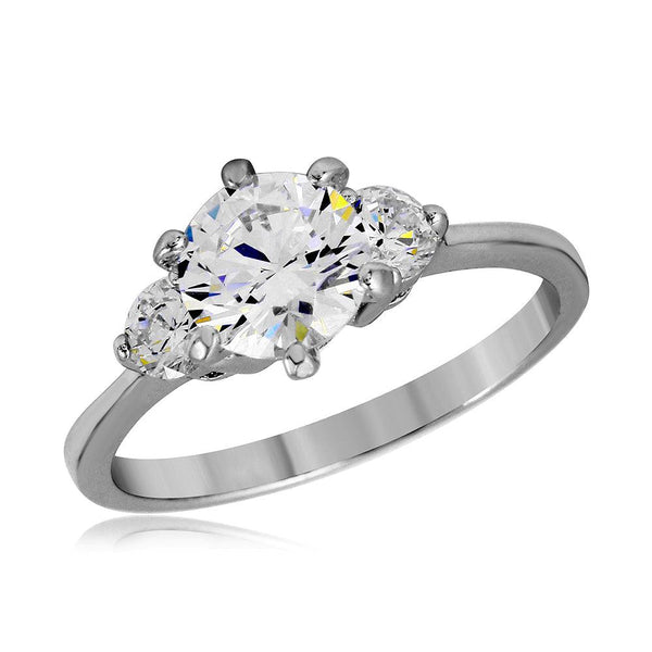 Silver 925 Rhodium Plated Round CZ Past Present Future Ring - BGR01062 | Silver Palace Inc.