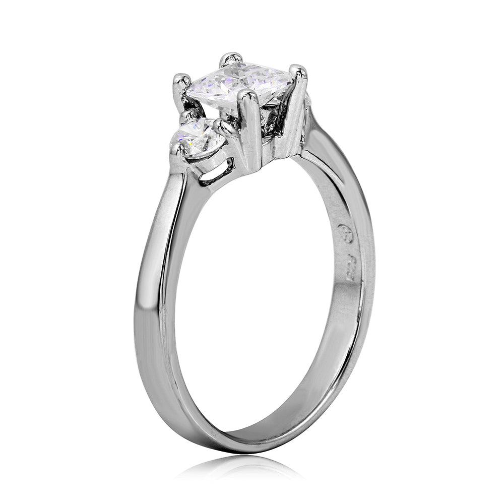 Anillo de plata 925 chapado en rodio con centro cuadrado redondo CZ pasado presente futuro - BGR01063
