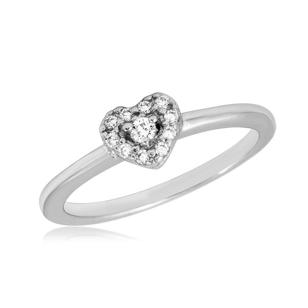Silver 925 Rhodium Plated CZ Heart Ring - BGR01066 | Silver Palace Inc.