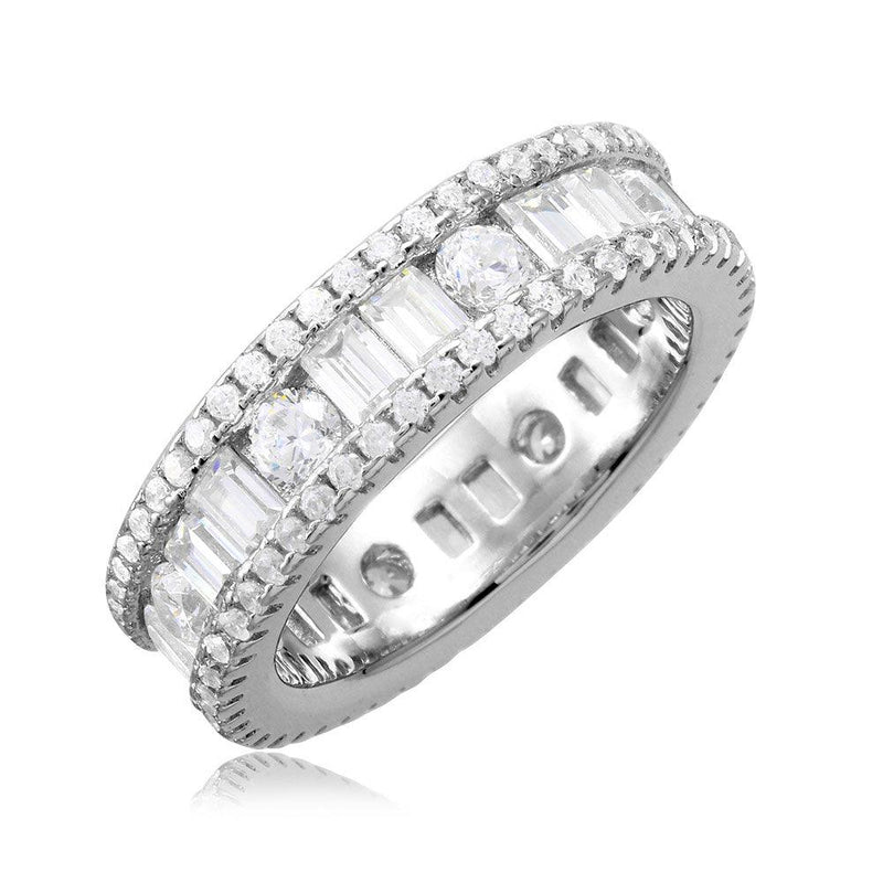 Silver 925 Rhodium Plated Eternity Band with Baguette CZ Stones - BGR01075 | Silver Palace Inc.