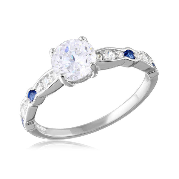 Silver 925 Rhodium Plated Blue and Clear CZ Ring - BGR01077 | Silver Palace Inc.