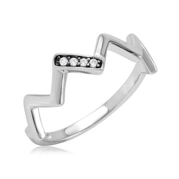Silver Rhodium 925 Plated ZigZag Ring with Cubic Zirconia Stones - BGR01080 | Silver Palace Inc.