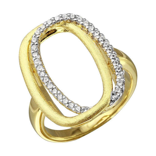 Silver 925 Gold Plated Open Double Oval CZ Ring - BGR01087 | Silver Palace Inc.