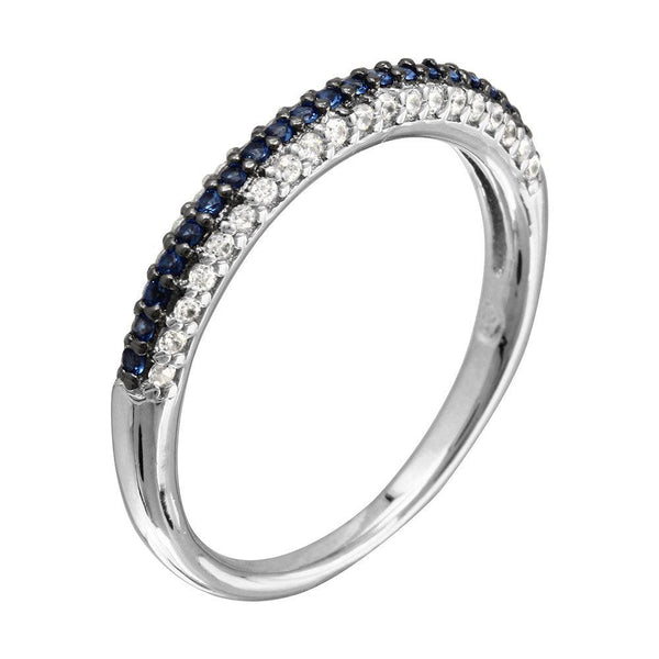 Silver 925 Rhodium Plated Blue and Clear Stackable Ring - BGR01090 | Silver Palace Inc.