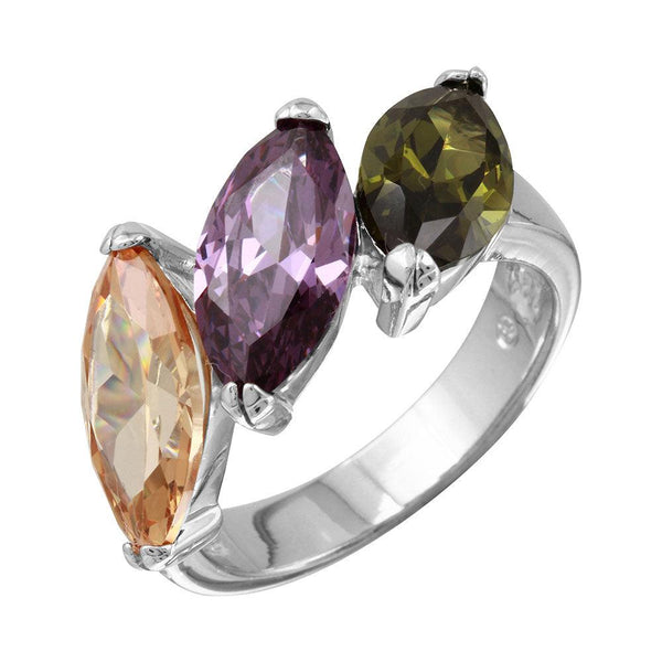 Silver 925 Rhodium Plated Multi Color 3 CZ Stones Ring - BGR01093 | Silver Palace Inc.