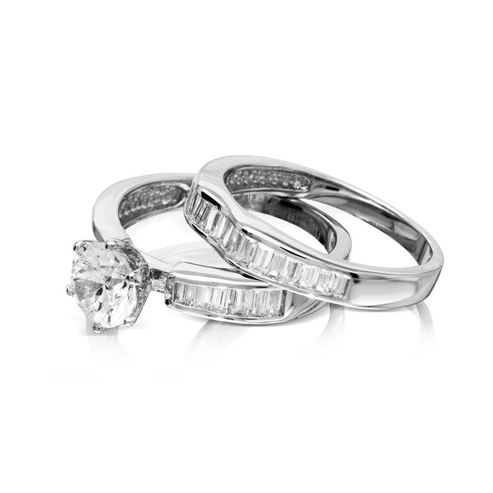 Rhodium Plated 925 Sterling Silver 2 Piece Bridal Set with CZ - BGR01098