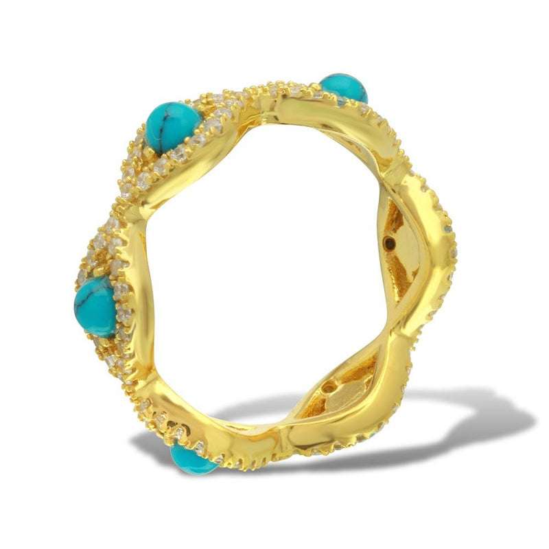 Silver 925 Gold Plated Evil Eye Eternity Ring with Turquoise Beads - BGR01100 | Silver Palace Inc.
