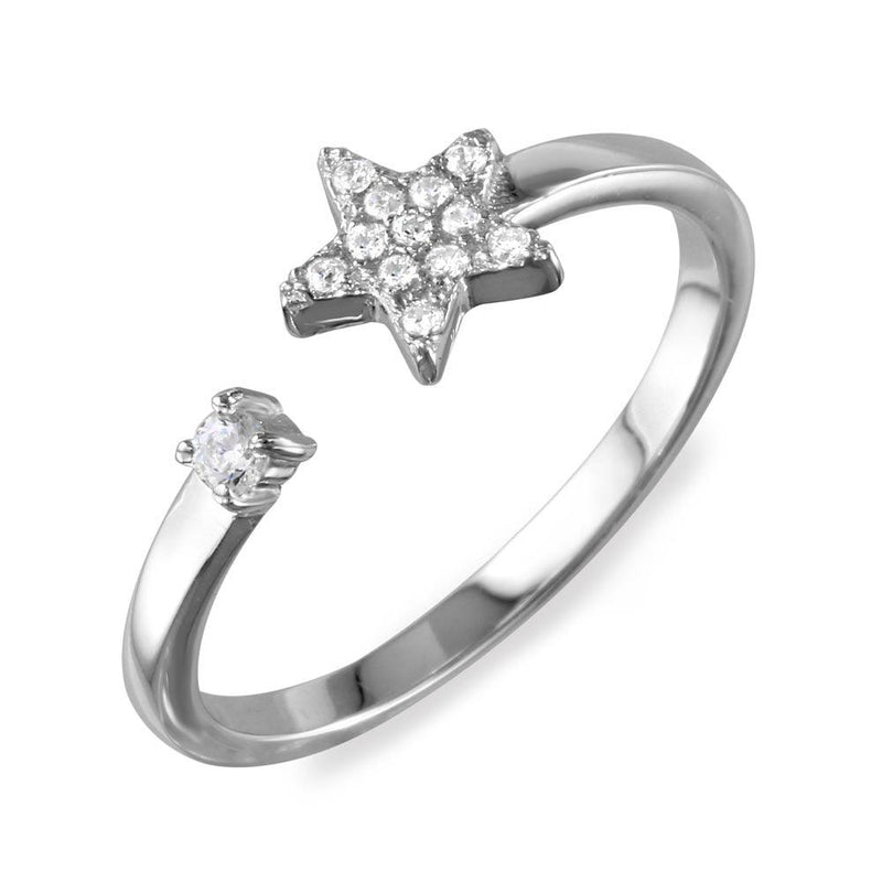 Silver 925 Rhodium Plated Open Star Ring with CZ - BGR01103 | Silver Palace Inc.