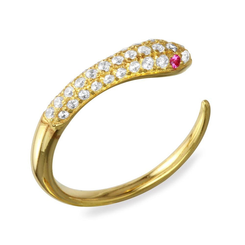 Silver 925 Gold Plated Open Snake Ring with CZ - BGR01106 | Silver Palace Inc.
