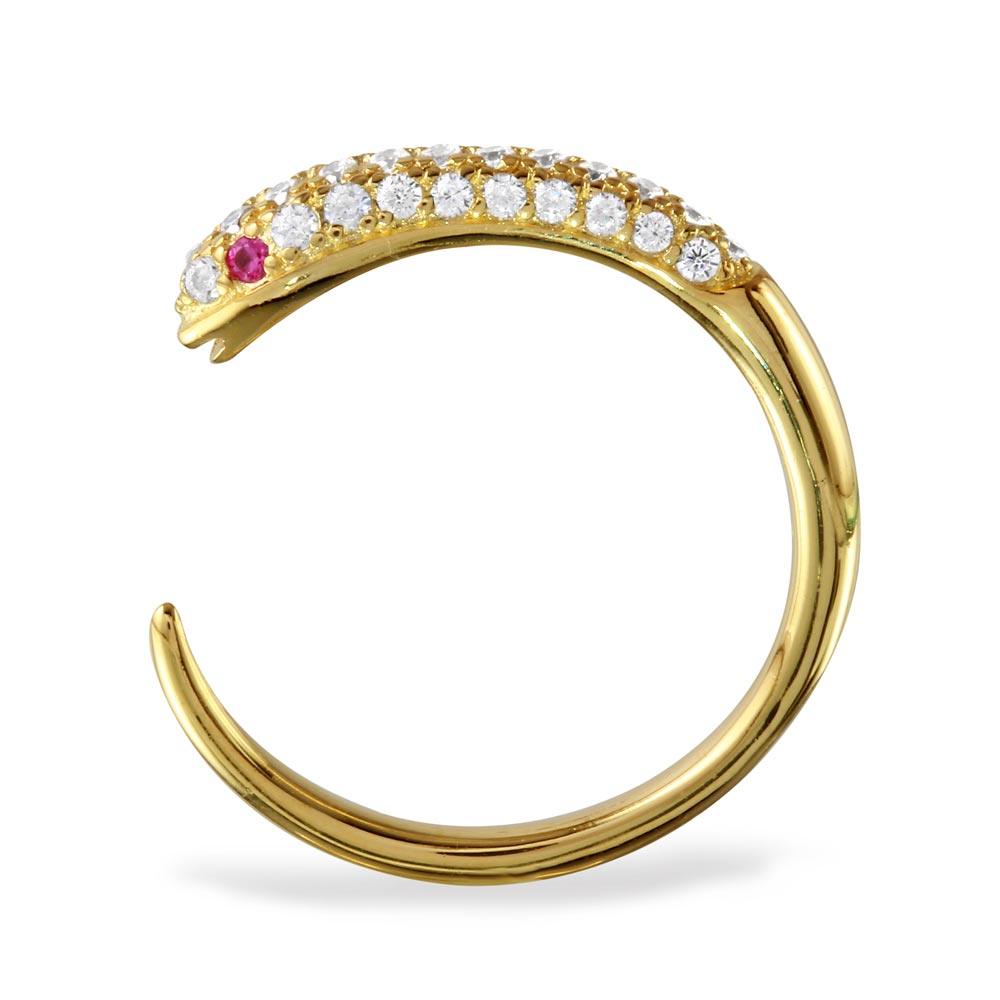 Anillo de serpiente abierto con circonita cúbica en plata de ley 925 bañado en oro - BGR01106
