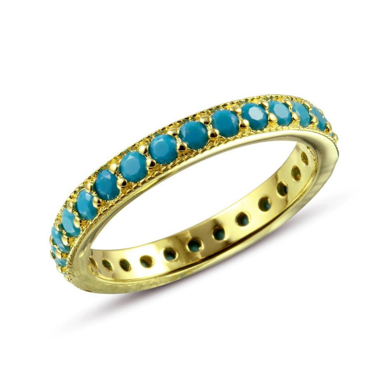 Silver 925 Gold Plated Eternity Ring with Turquoise Beads - BGR01107 | Silver Palace Inc.