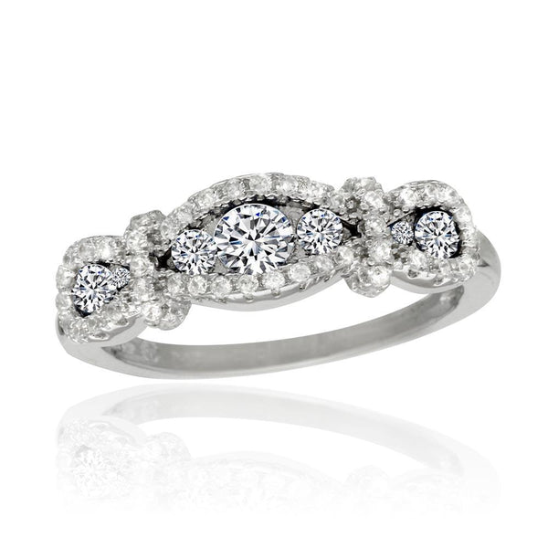 Silver 925 Rhodium Plated Knotted Clear CZ Ring - BGR01112CLR | Silver Palace Inc.