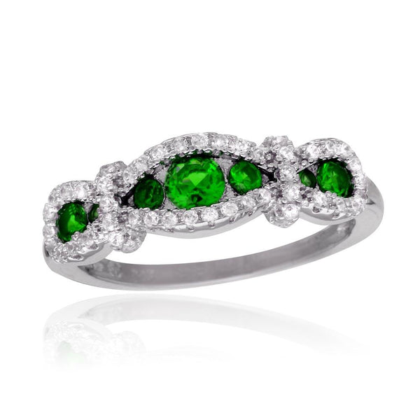 Silver 925 Rhodium Plated Knotted Green CZ Ring - BGR01112GRN | Silver Palace Inc.
