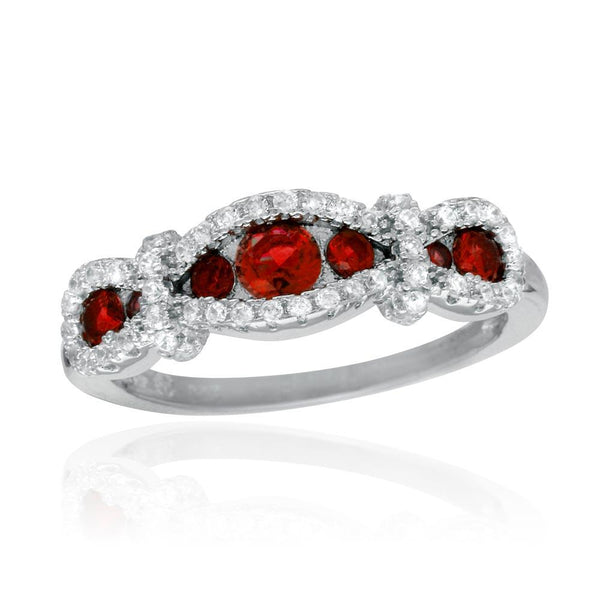 Silver 925 Rhodium Plated Knotted Red CZ Ring - BGR01112RED | Silver Palace Inc.