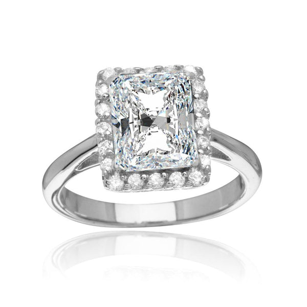 Silver 925 Rhodium Plated Square Clear CZ Halo Ring - BGR01113CLR | Silver Palace Inc.
