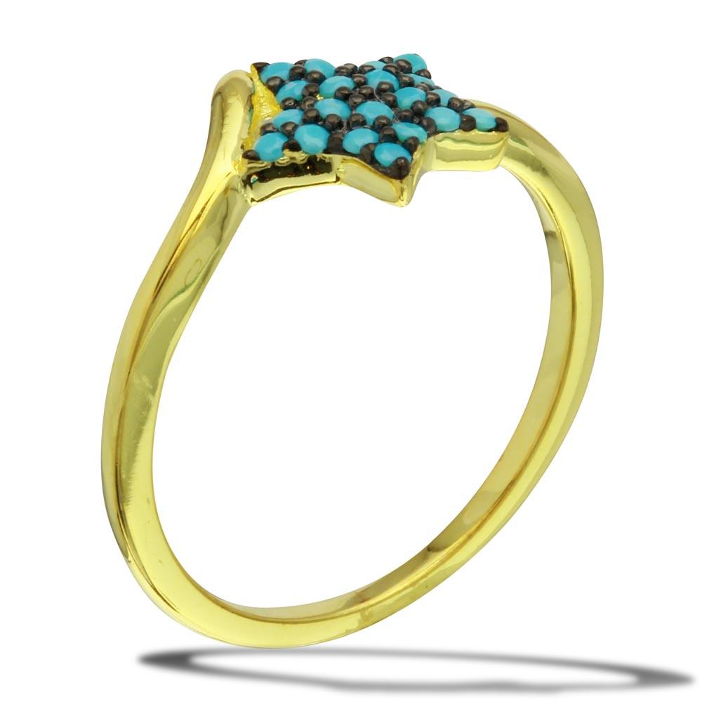 Silver 925 Gold Plated Star Ring with Turquoise Beads - BGR01115 | Silver Palace Inc.