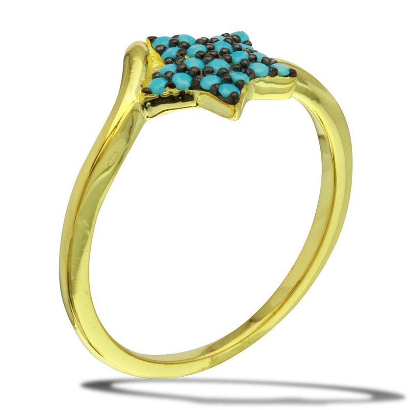 Silver 925 Gold Plated Star Ring with Turquoise Beads - BGR01115 | Silver Palace Inc.