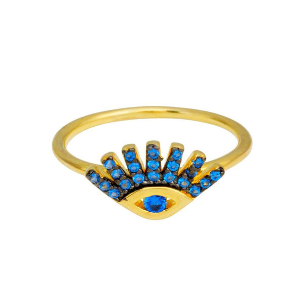 Silver 925 Gold Plated Blue CZ Eye Ring - BGR01116 | Silver Palace Inc.