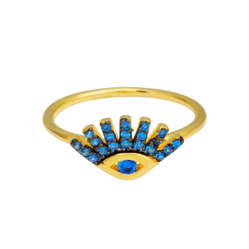 Silver 925 Gold Plated Blue CZ Eye Ring - BGR01116 | Silver Palace Inc.