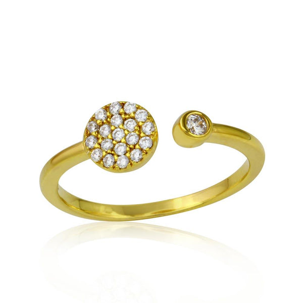 Silver 925 Gold Plated Open Ring with Round CZ and CZ Circle - BGR01118GP | Silver Palace Inc.