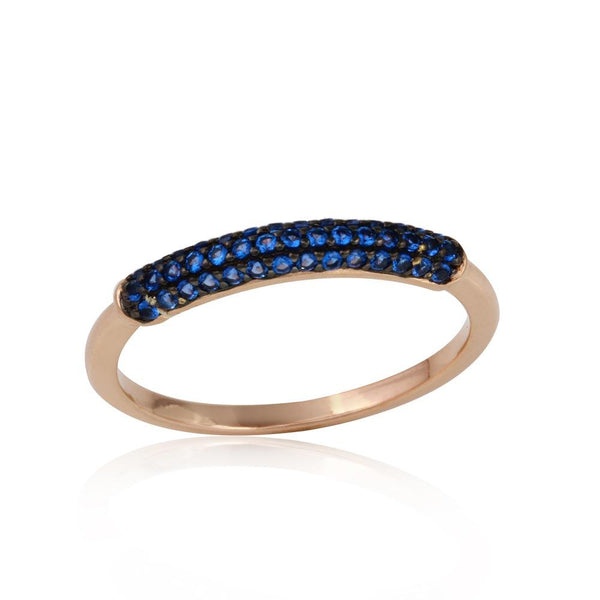 Silver 925 Rose Gold Plated Semi Eternity Blue CZ Ring - BGR01119 | Silver Palace Inc.