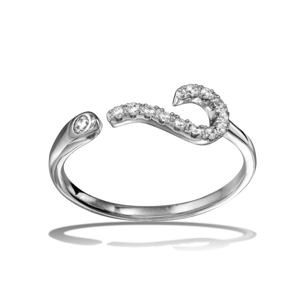 Sterling Silver Rose Gold-Plated Black And White CZ Snake Ring