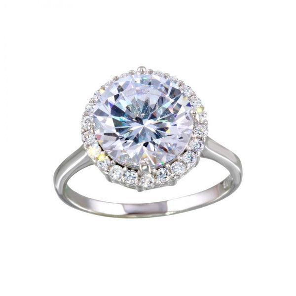Silver 925 Rhodium Plated Round Center CZ Ring - BGR01128 | Silver Palace Inc.