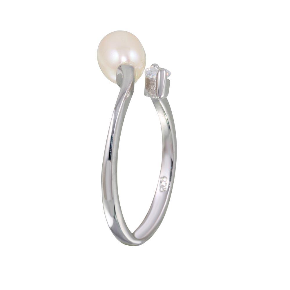 Anillo de plata de ley 925 rodiada con perla y circonita - BGR01129