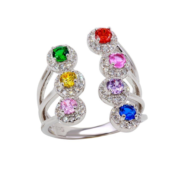 Silver 925 Rhodium Plated Multi Color CZ Open Ring - BGR01132 | Silver Palace Inc.