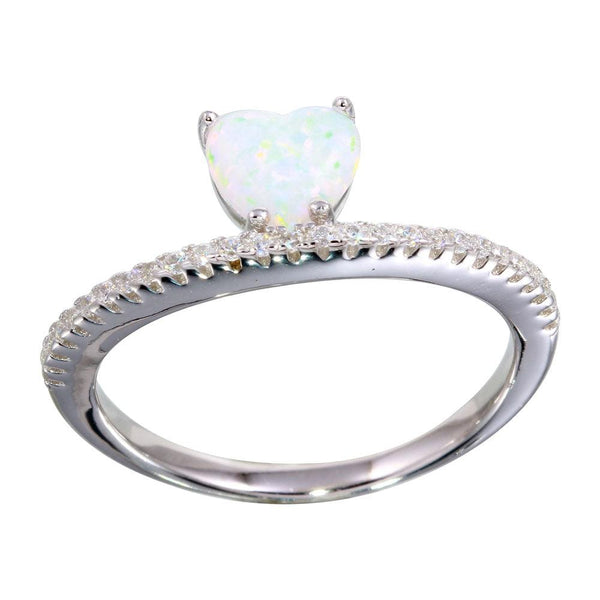 Silver 925 Rhodium Plated Semi Eternity Band with Opal Heart Ring - BGR01134 | Silver Palace Inc.