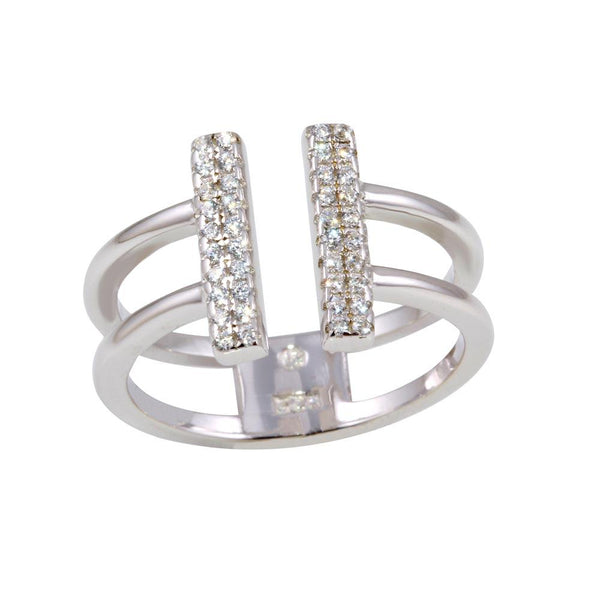 Silver 925 Rhodium Plated CZ Bar Open Ring - BGR01135 | Silver Palace Inc.