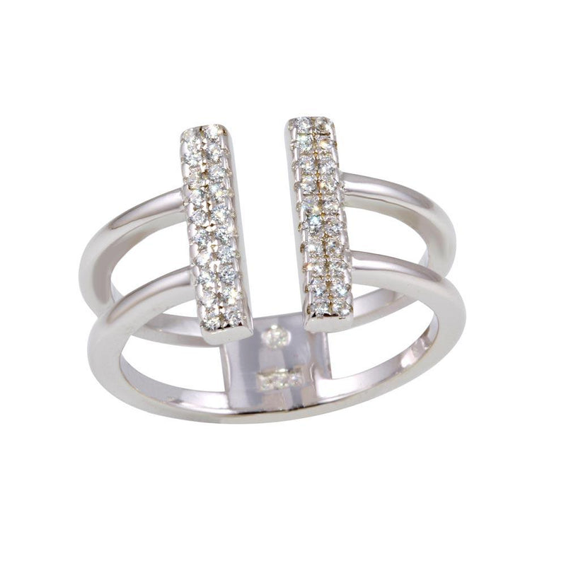 Silver 925 Rhodium Plated CZ Bar Open Ring - BGR01135 | Silver Palace Inc.