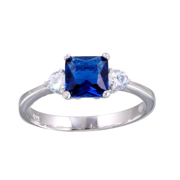 Silver 925 Rhodium Plated Blue CZ Center Stone Ring - BGR01138BLU | Silver Palace Inc.