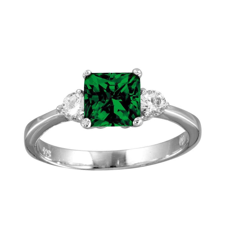 Silver 925 Rhodium Plated Green CZ Center Stone Ring - BGR01138GRN | Silver Palace Inc.