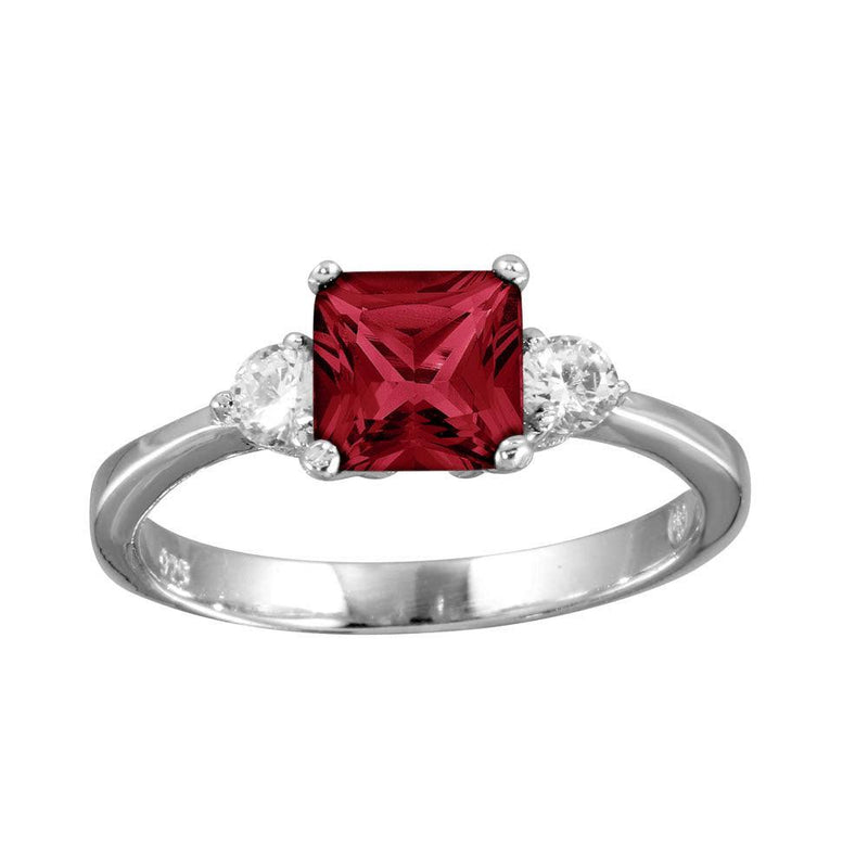 Silver 925 Rhodium Plated Red CZ Center Stone Ring - BGR01138RED | Silver Palace Inc.