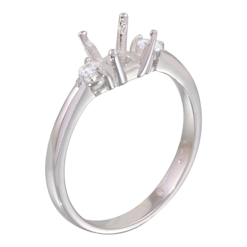 Silver 925 Rhodium Plated Center Mounting Only Ring with CZ - BGR01138 | Silver Palace Inc.