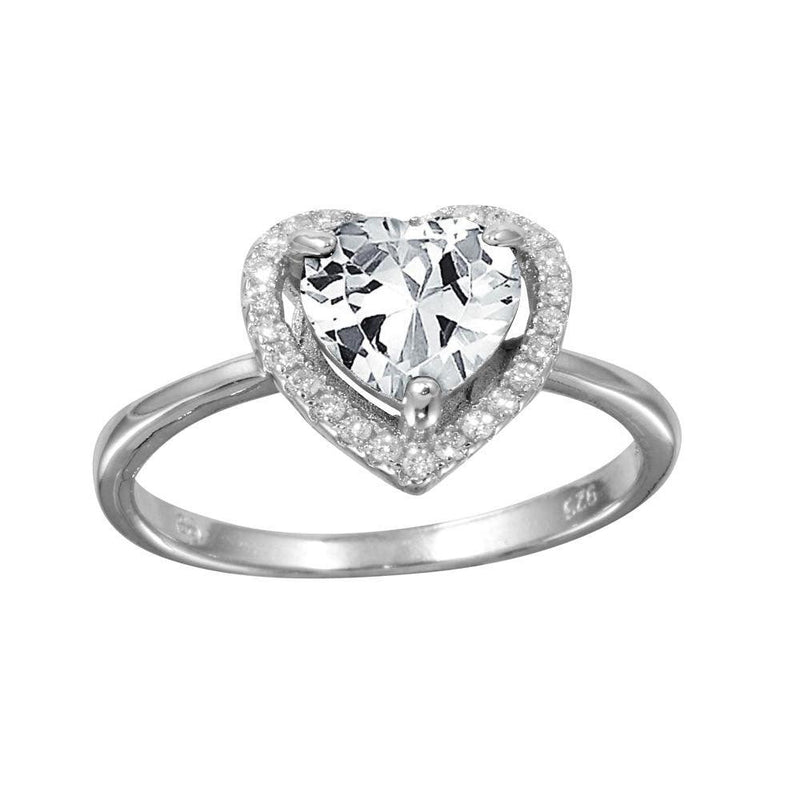 Silver 925 Rhodium Plated Clear Halo Heart Ring - BGR01139CLR | Silver Palace Inc.