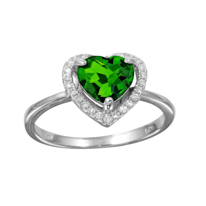 Silver 925 Rhodium Plated Green Halo Heart Ring - BGR01139GRN | Silver Palace Inc.