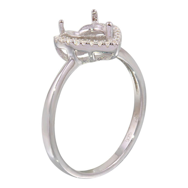 Silver 925 Rhodium Plated Center Heart Mounting Only Ring with CZ - BGR01139 | Silver Palace Inc.