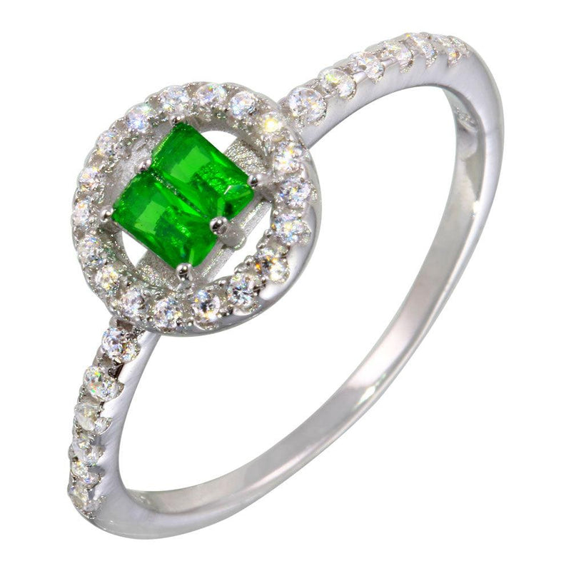 Silver 925 Rhodium Plated Green Stone Ring with CZ - BGR01140GRN | Silver Palace Inc.