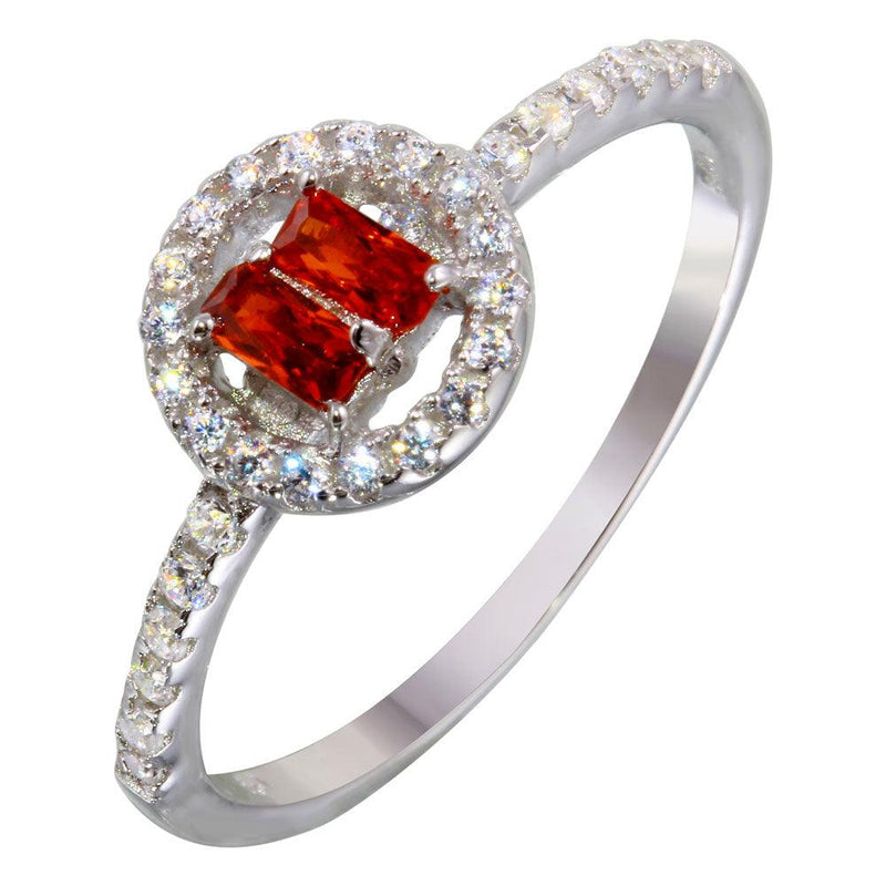 Silver 925 Rhodium Plated Red Stone Ring with CZ - BGR01140RED | Silver Palace Inc.